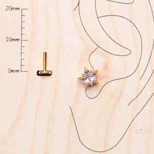 Kar Tanesı Yıldız Krıstal Zırkon Altın Tragus Pıercıng - Tek Ebat