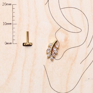 Yaprak Krıstal Zırkon Altın Tragus Pıercıng - Tek Ebat
