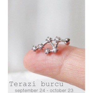 Yıldız Haritası Terazi Kristal Zirkon Çelik Helix Piercing Küpe 12 Takımyıldızı (ÖZEL GÜN HEDİYESİ) - 1,2 mm