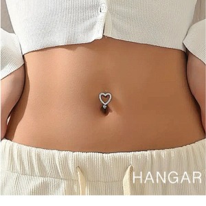 Büyük Taşlı Kalp Çelik Göbek Piercing - 1,6 mm